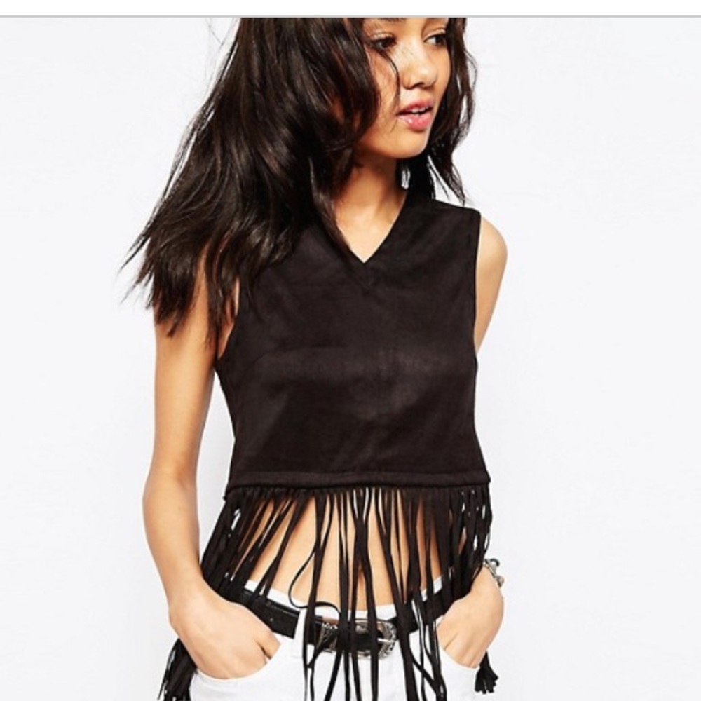 Black fringed crop top by ASOS