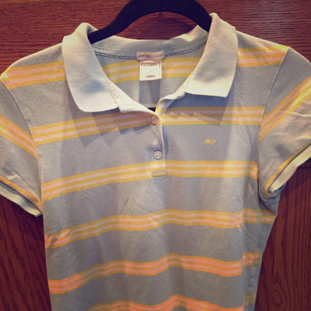 Light Blue and Yellow Striped Polo