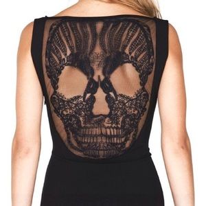 Premonition Little Black Dress Lace Skull Back NWT