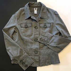 GAP Gray Khaki Button Up Lined Peplum Jacket