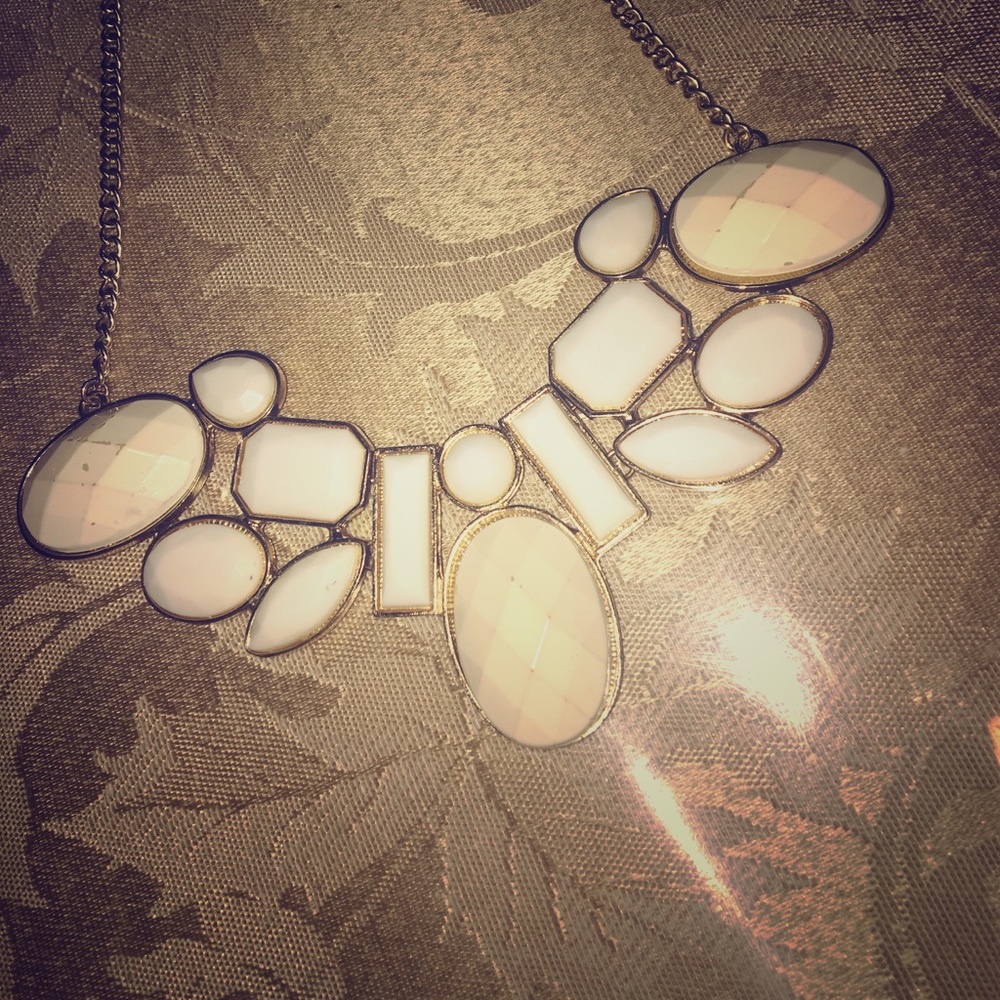 White/Ivory Statement Necklace W/ Long Gold Chain