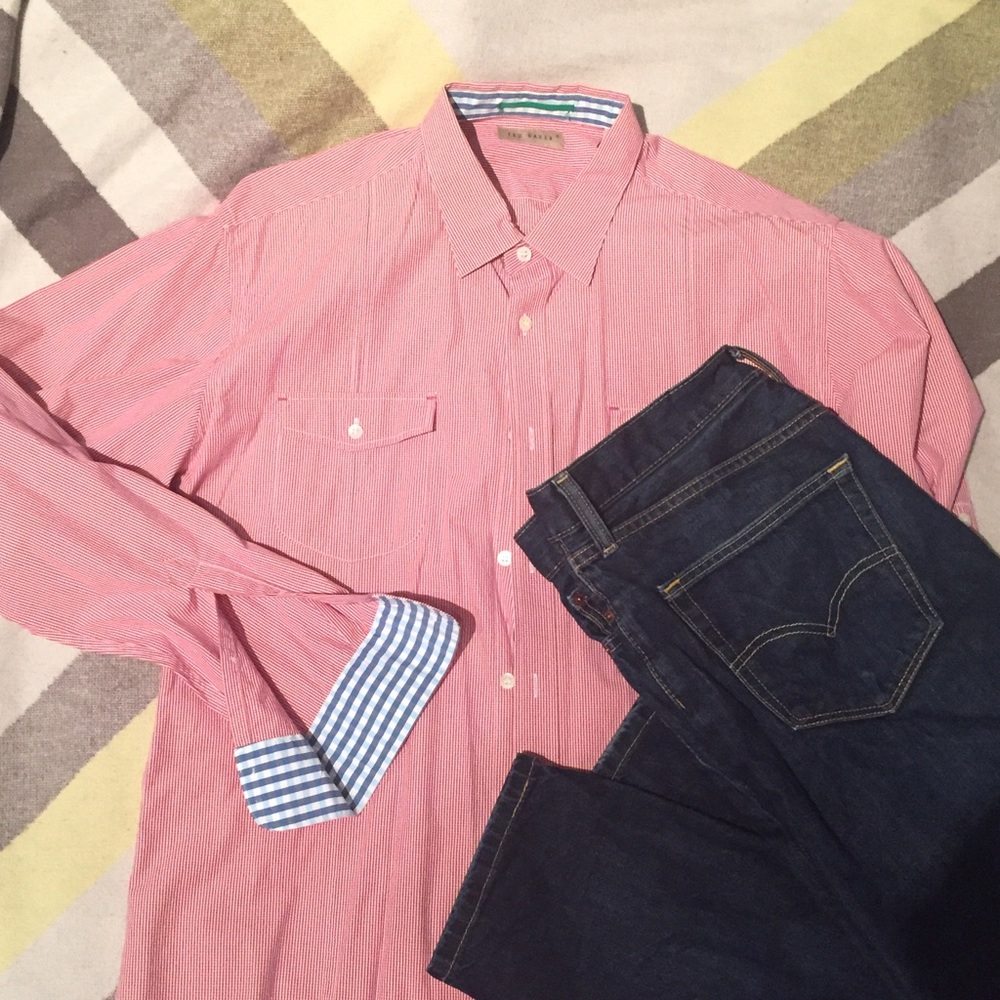 Ted Baker Red Mini-Check Button Down