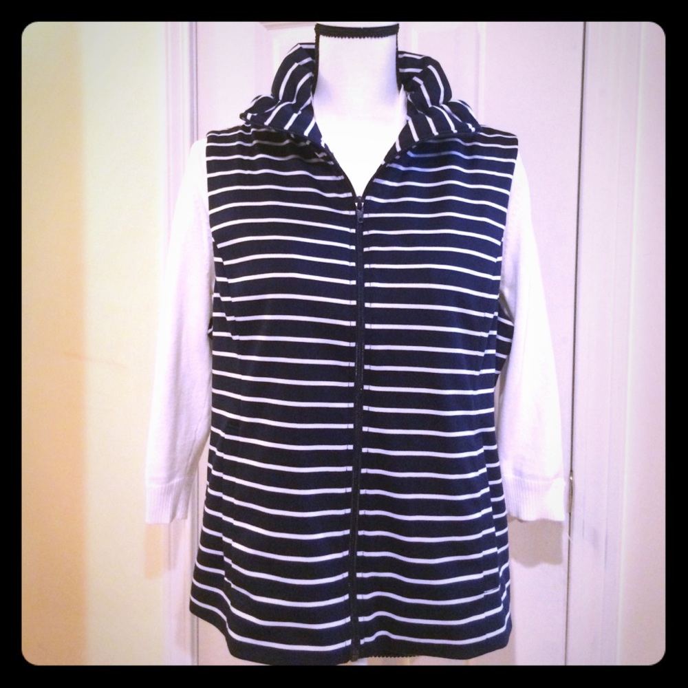 Coldwater Creek Navy and White Stripped Vest Sz M