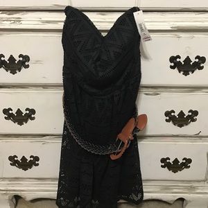 Strapless black dress with belt