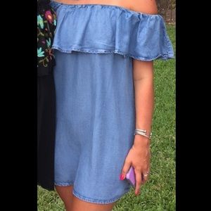 Blue jean off the shoulder dress