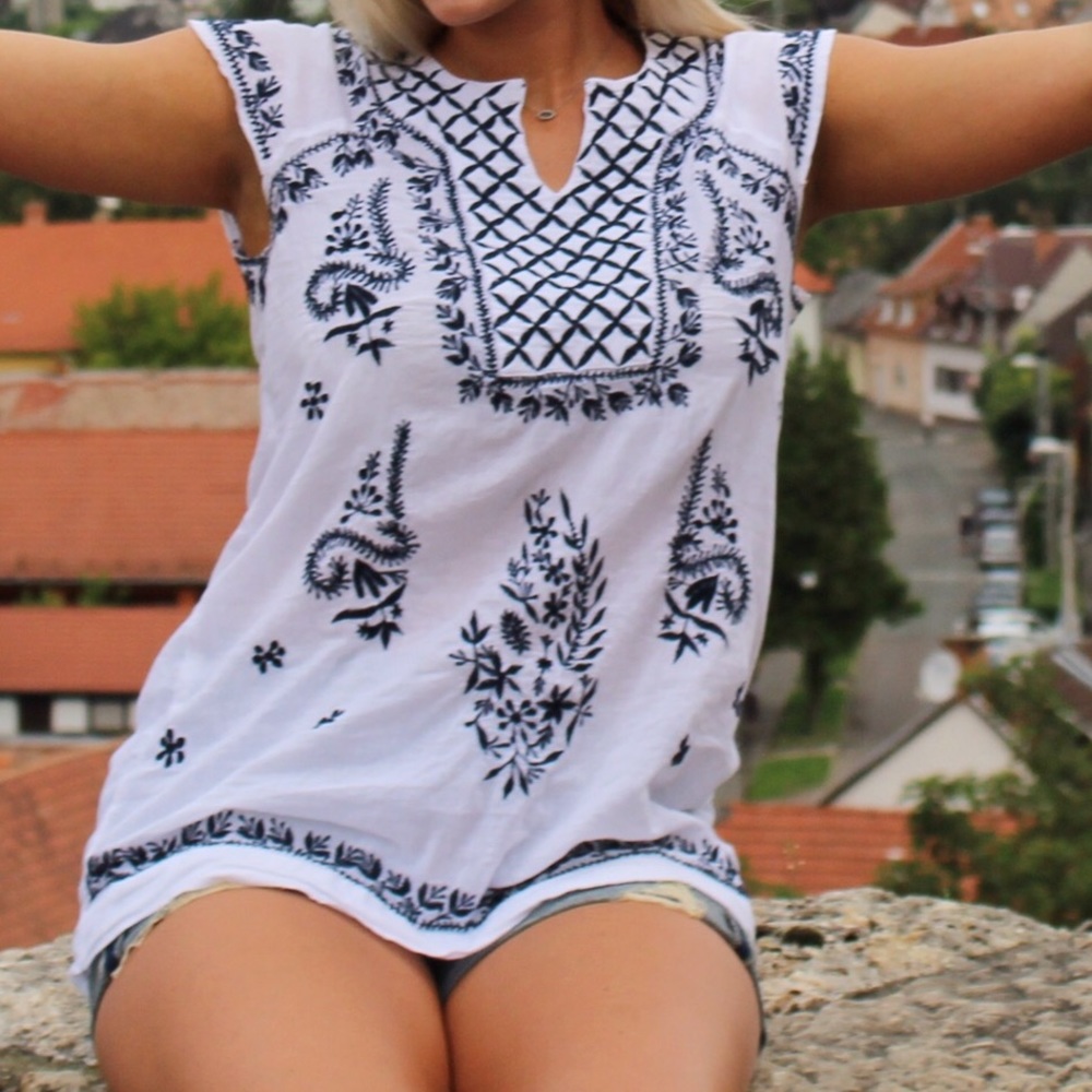 Blue and white blouse