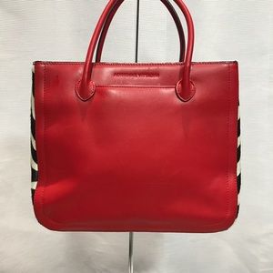 Adrienne Vittadini Red Lthr Zebra W Handle Satchel