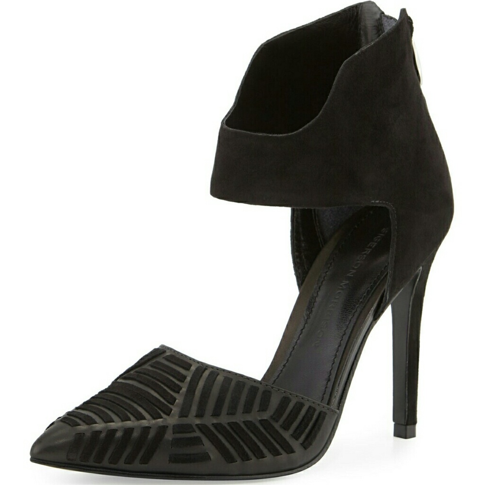 Sigerson Morrison 10 Black Suede Woven Heels