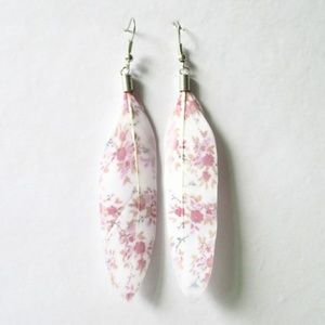 NEW Floral Print Feather Earrings