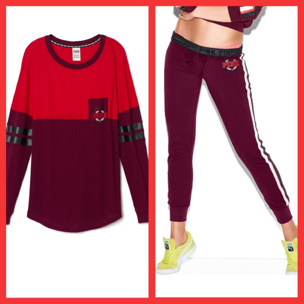 Medium PINK Varsity Tee + Collegiate Pants