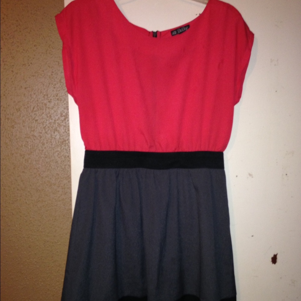 Pink gray and black dress