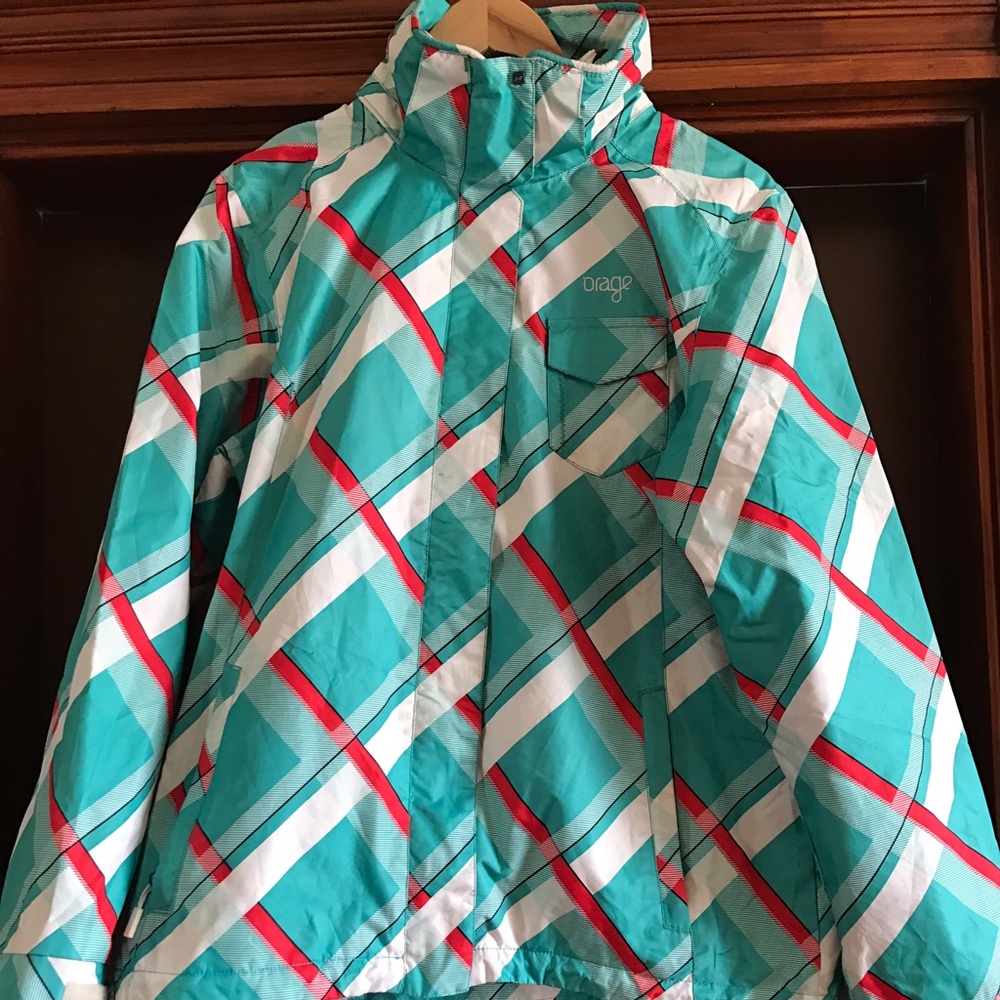 Orange Women's Plaid Ski Jacket w/ removable liner