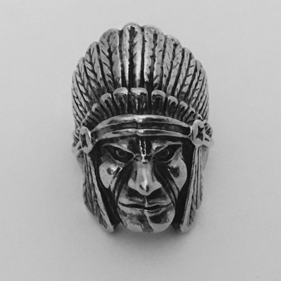 Vintage Sterling Silver Stainless Biker Chief Ring - Picture 2 of 5