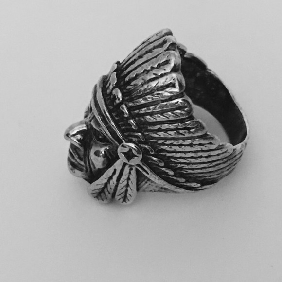 Vintage Sterling Silver Stainless Biker Chief Ring - Picture 3 of 5