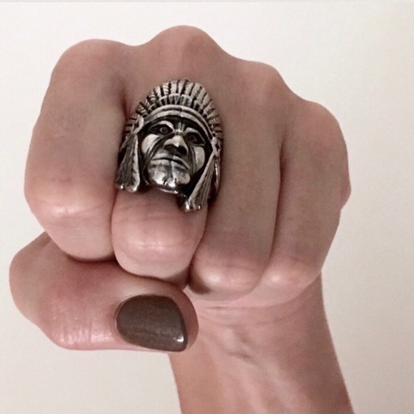 Vintage Sterling Silver Stainless Biker Chief Ring - Picture 5 of 5