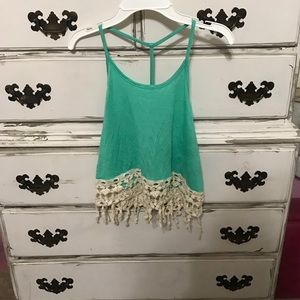 Turquoise crop top with lace