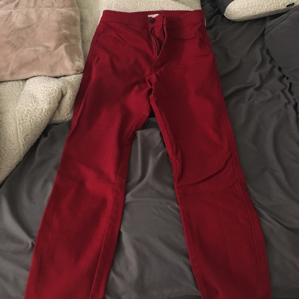 High waisted red jeans