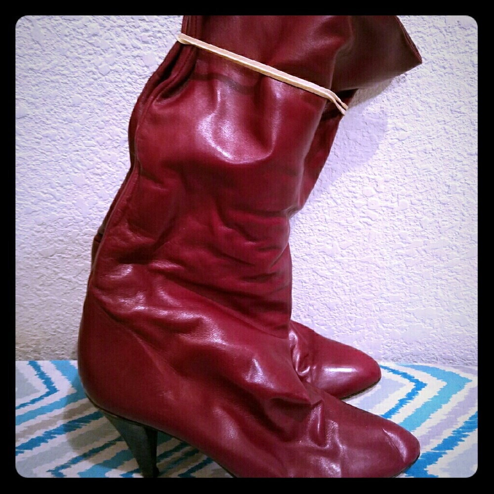 Burgundy leather vintage boot