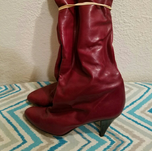 Burgundy leather vintage boot - Picture 3 of 4