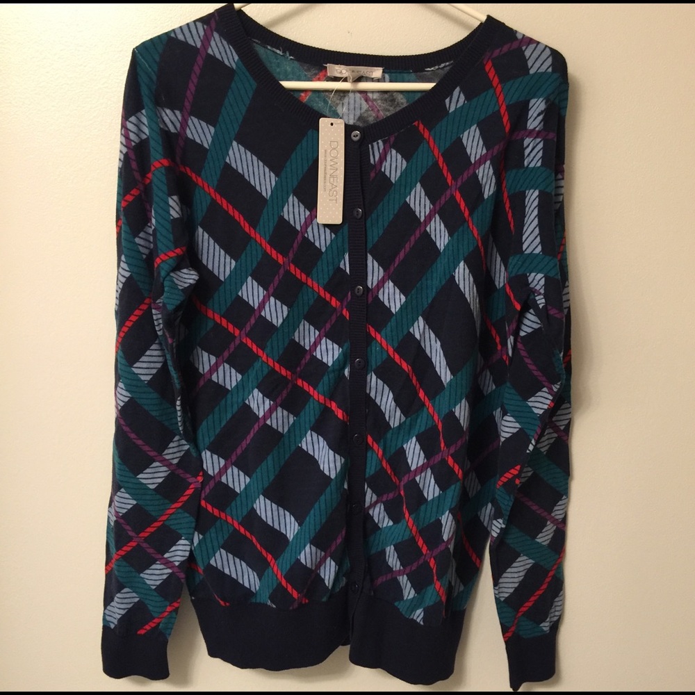 NWT Downeast Ocean Plaid Cardigan