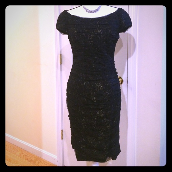 Ralph Lauren Black and Gold Shimmer Dress size 12 - Picture 1 of 6