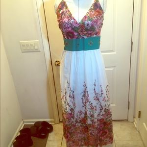 Fun & flirty flower print dress with jewel accents