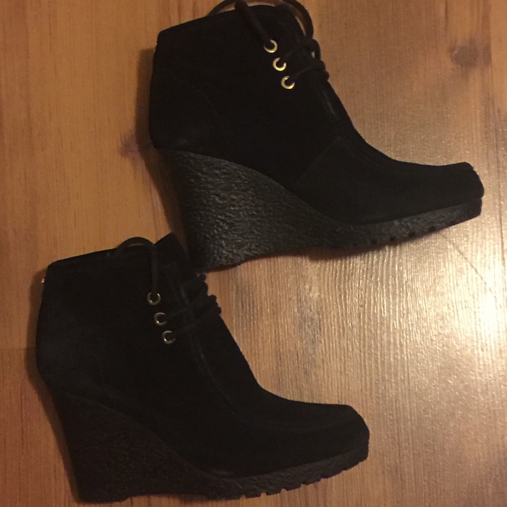 Michael Kors Black Suede Ankle Booties Wedges