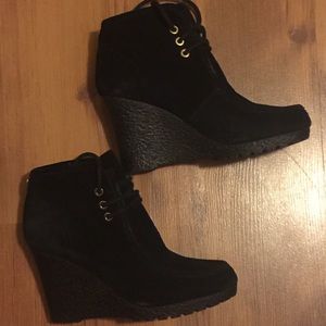 Michael Kors Black Suede Ankle Booties Wedges