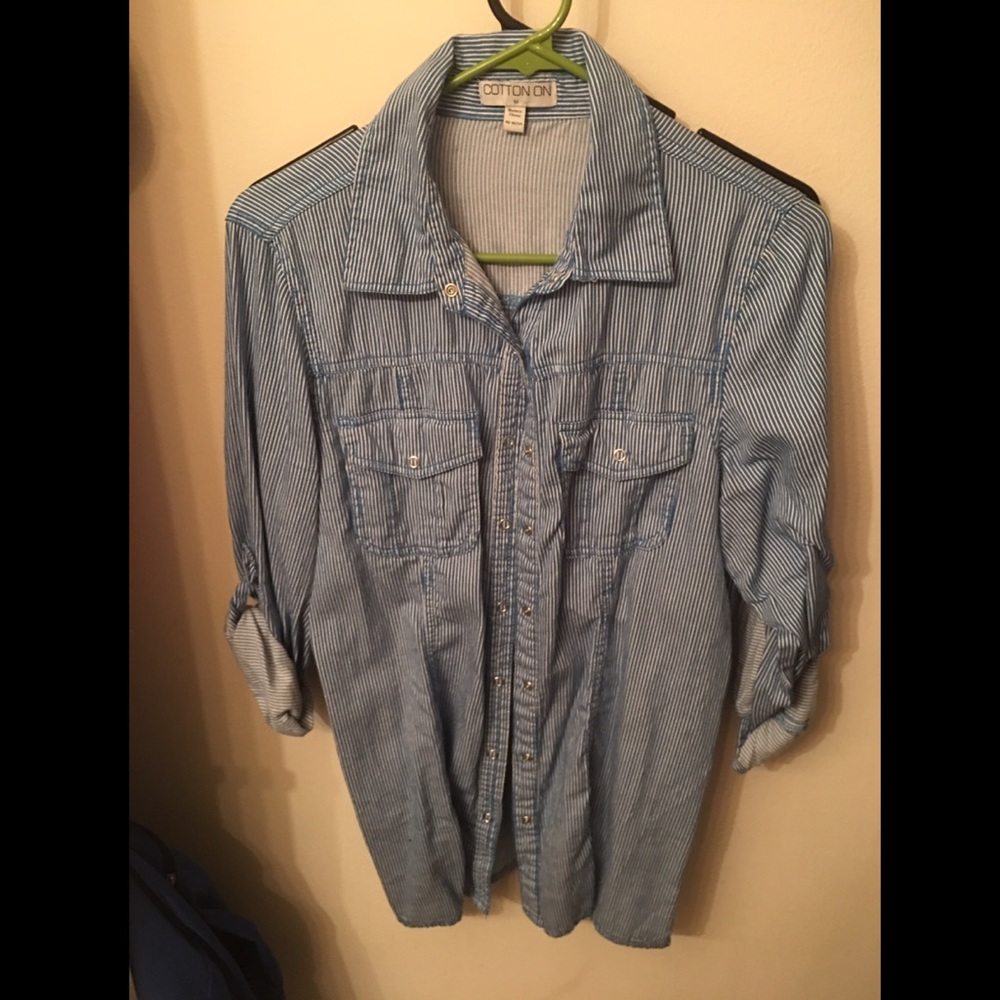 Cotton On Long blue button up top!