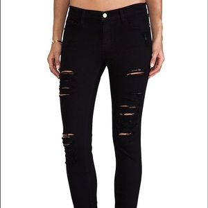 Frame Le Color Rip Skinny Jeans 24 Black Film Noir