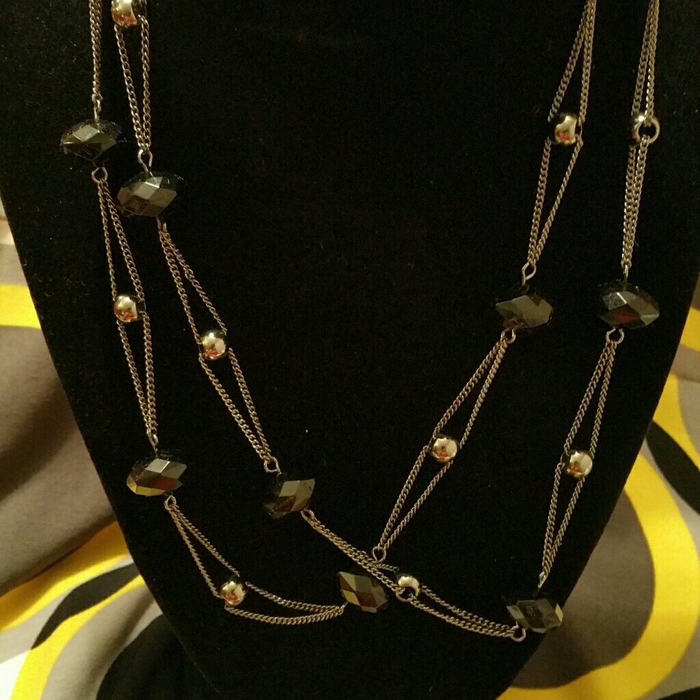 Long black beaded necklace