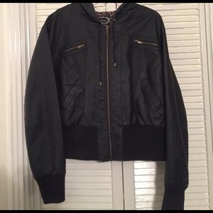 Hooded Pleather Crop Jacket - Ambiance Apperal