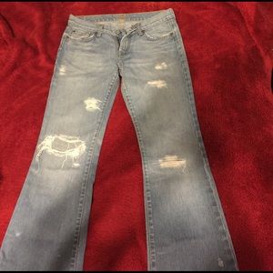 7FAM light wash distressed jeans