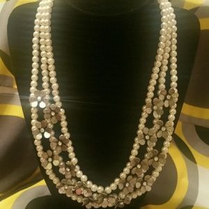 pearl beaded necklace with silver accents