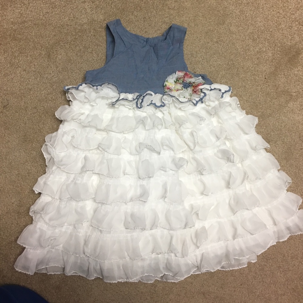 Toddler girl chambray/white frill dress
