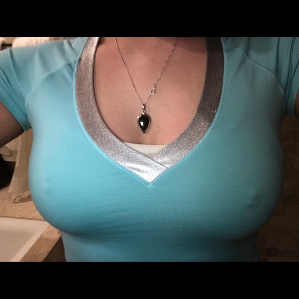 Bebe Sport Angel Blue & silver V neck shirt! Sz: S