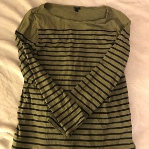 J. Crew Navy and Green Striped Tee