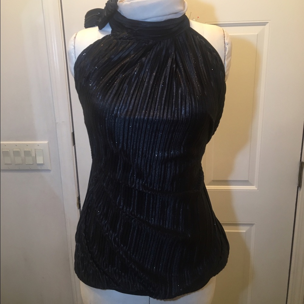 Sparkly little black glam shirt with tie neck