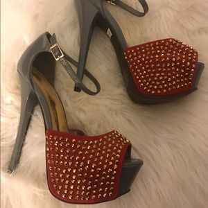 Grey red and gold stilettos