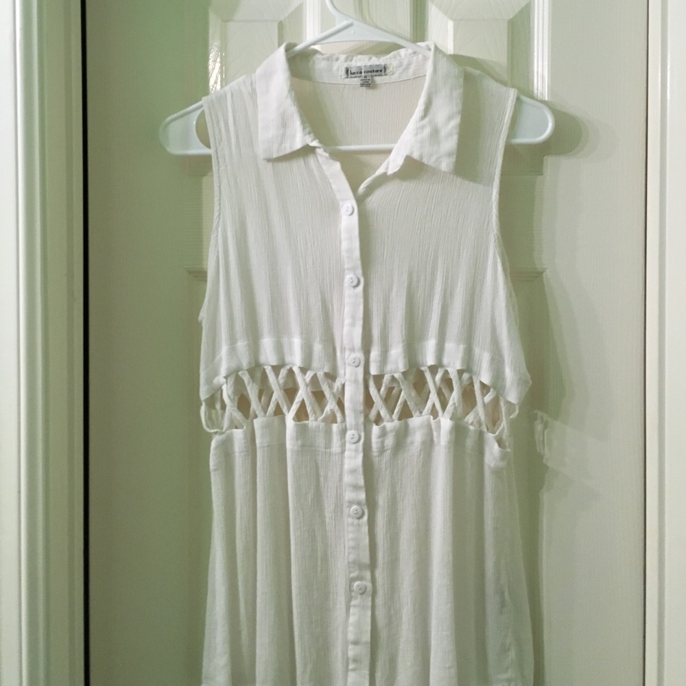 White Button-Down with criss-cross cutouts