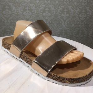 Lane Bryant 12w wide gold slide sandals slip on