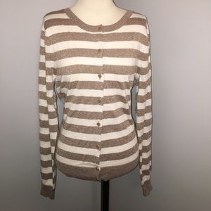 New with tags tan/gold and white striped cardigan