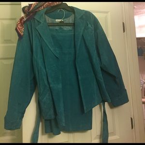 Two piece suede suit