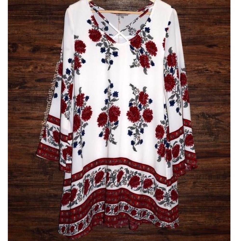 FLORAL DRESS Printed Bohemian Bell Sleeve Swingy - Picture 2 of 2