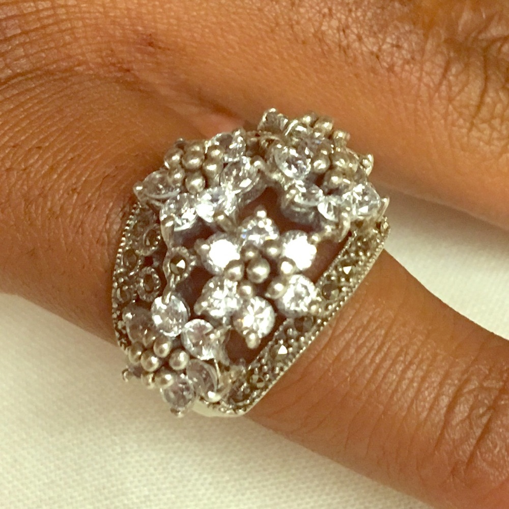 Vintage sterling and zirconia cocktail ring