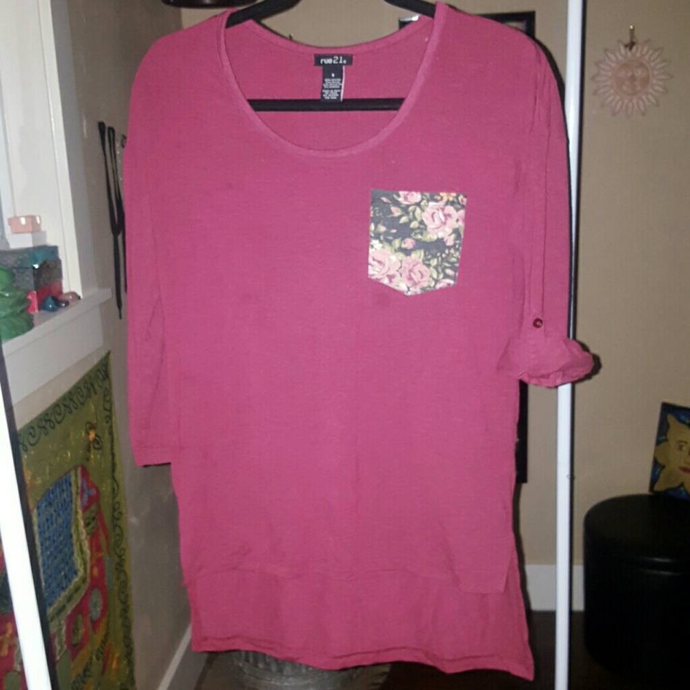 Maroon&  Floral Baseball Tee