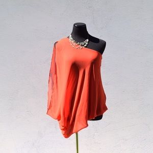 Flowy red one shoulder top