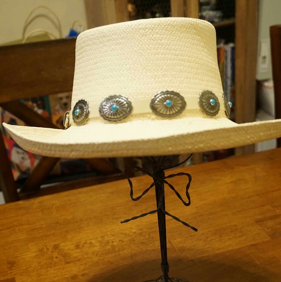 Southwestern bohemian turquoise cabachon straw hat main image 5