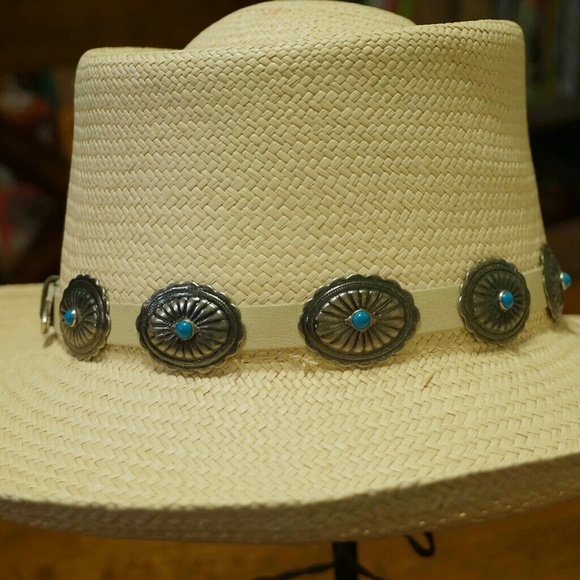 Southwestern bohemian turquoise cabachon straw hat main image 6