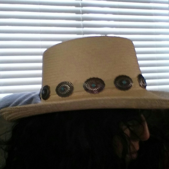 Southwestern bohemian turquoise cabachon straw hat